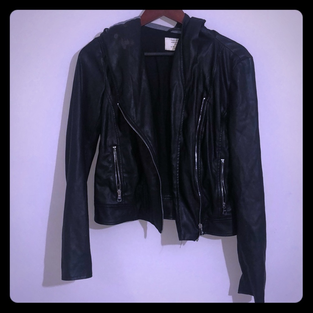 ZARA LEATHER JACKET WITH HOOD